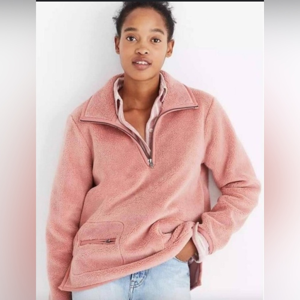 Madewell Pink Sherpa Fleece Half Zip Pullover Pocket Size S